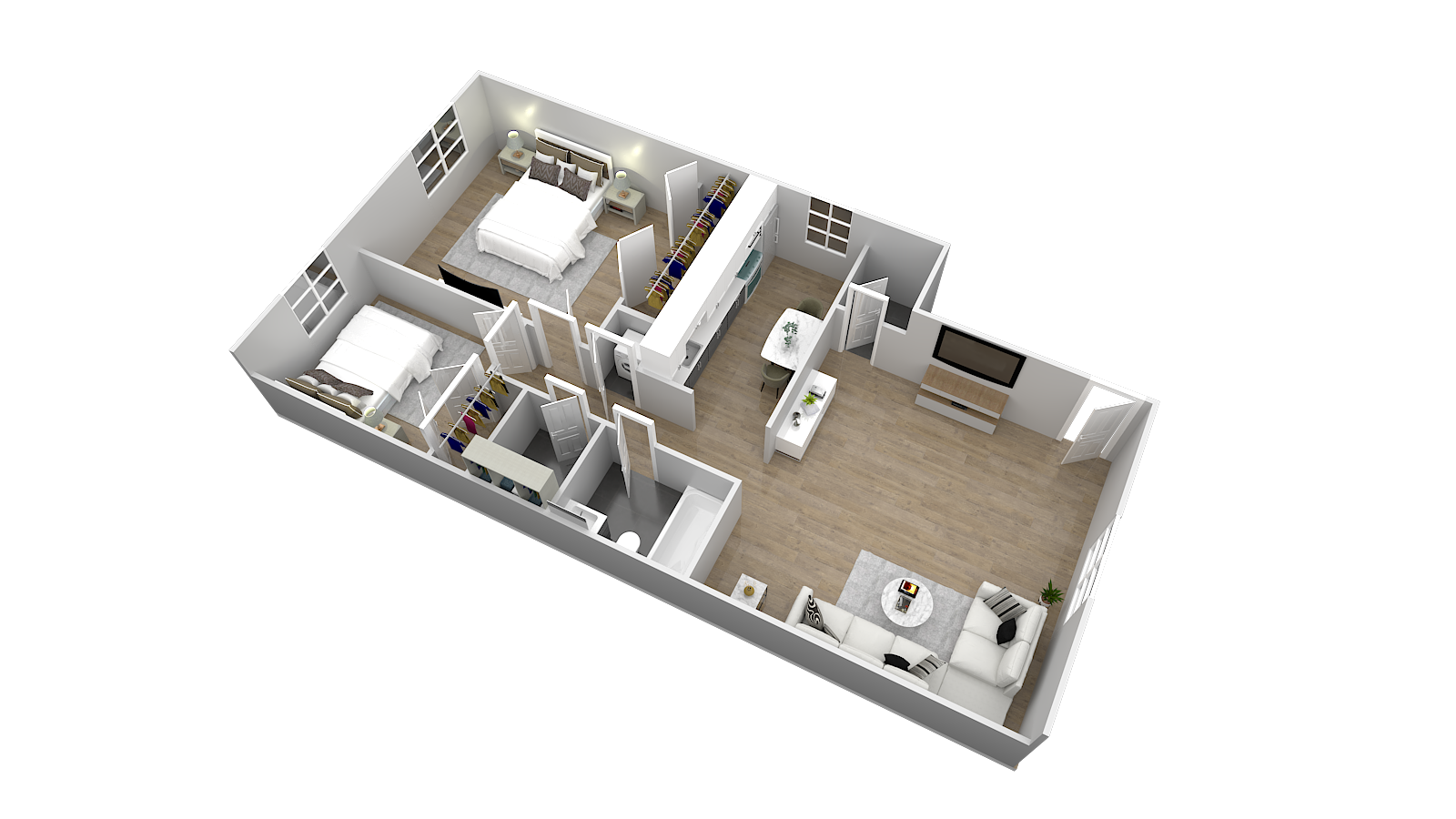 Floor plan for 2 beds, 1 bath, 830 sqft